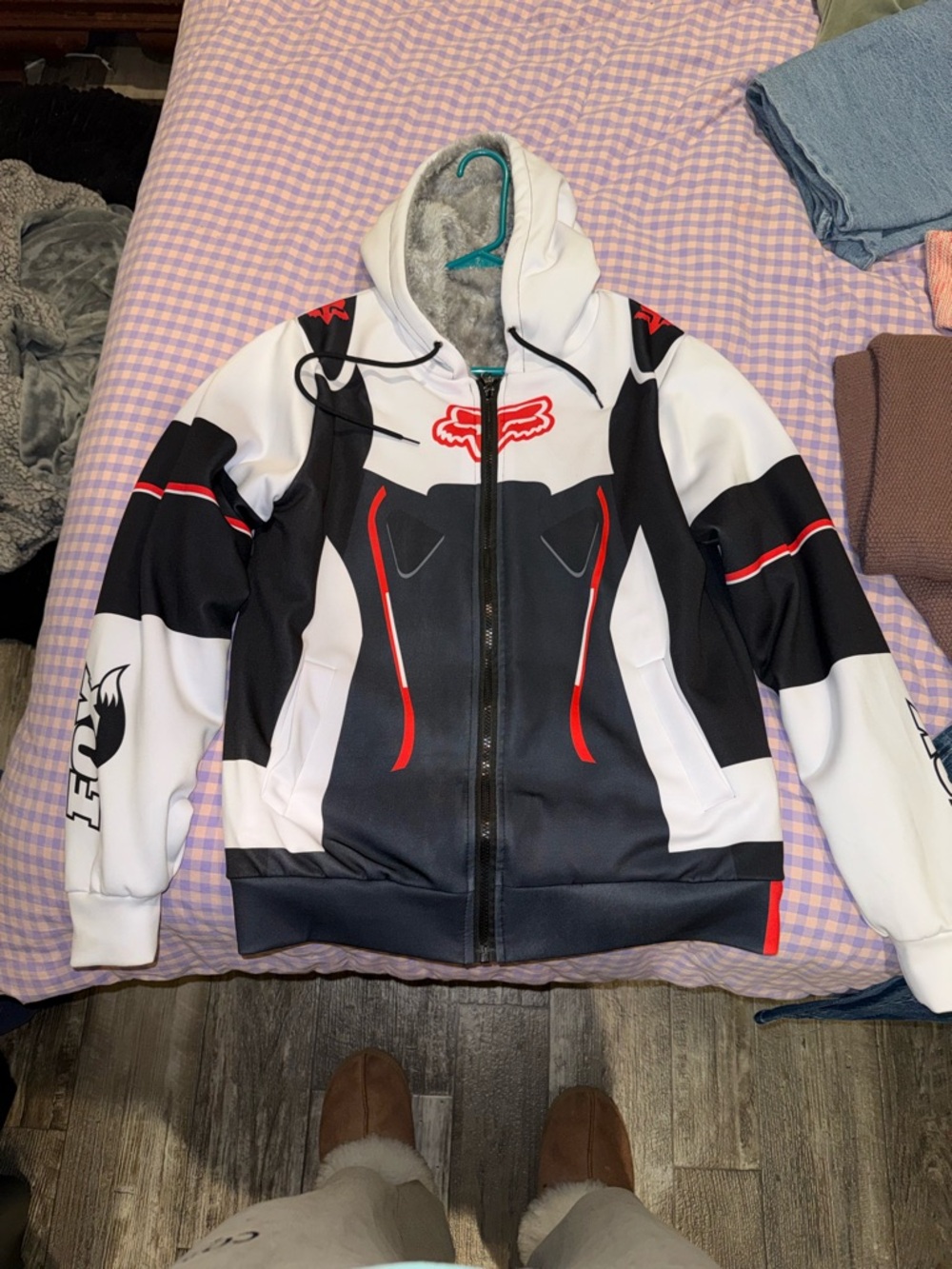Fox Racing Black White Red Zip-Up Hoodie
